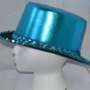 Turquoise Blue Metallic Look Top Hat One Size